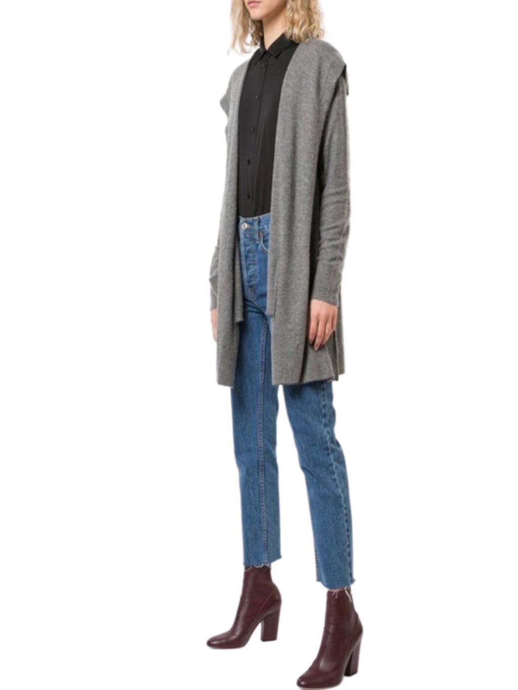Vince Longline Wrap Cardigan With Hood Wool/Cashmere Grey Size Xs